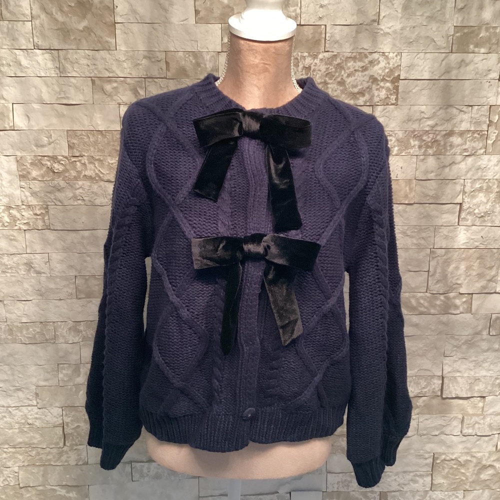 Tuckernuck Navy Sweater Cardigan with Black Bows